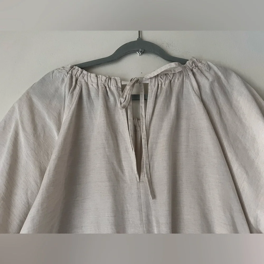 COS Puff-Sleeve Linen Blend Oversized Wide Leg Jumpsuit Sz L/XL Light Beige